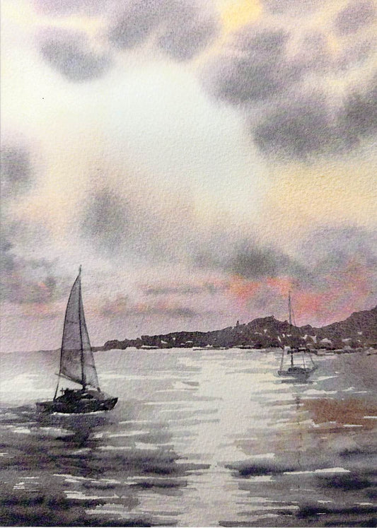 Evening on the Water – Cornish Coastal Greeting Card