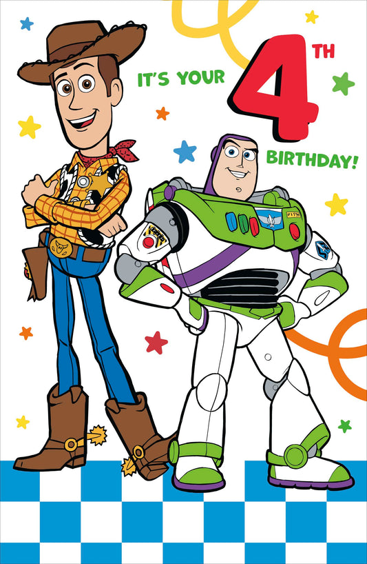Disney Pixar Toy Story 4th Birthday Card – Woody & Buzz Lightyear
