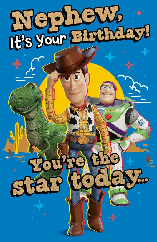 Disney Pixar Toy Story Nephew Birthday Card – Woody, Buzz & Rex