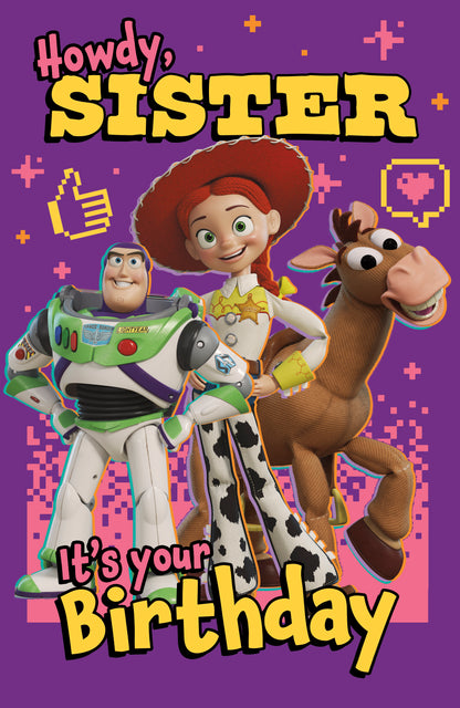 Disney Toy Story Sister Birthday Card – Jessie, Buzz Lightyear & Bullseye
