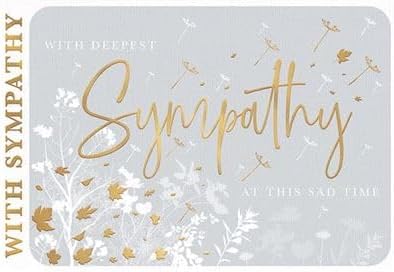 With Deepest Sympathy Card - Grey & White with Gold Foil Finish, Made in the UK