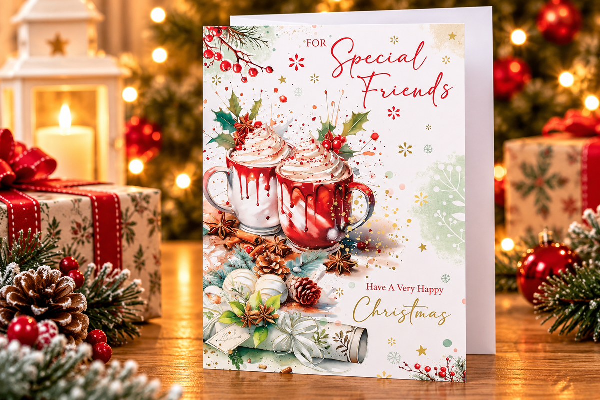 Kingfisher Special Friends Christmas card in a cosy festive setting
