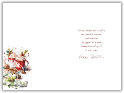 Inside Christmas verse for Mum and Dad with illustrated hot chocolates