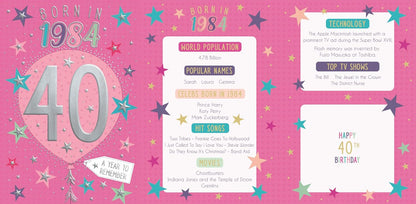 Year You Were Born Greeting Card Tri Fold - Age 40 - 40th Birthday Female