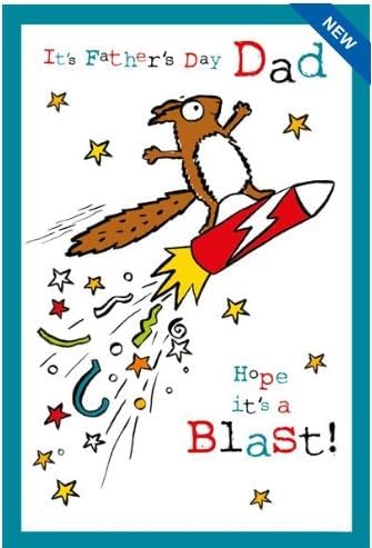 Cartoon Fox Rocket Father's Day Card - 'Hope It's a Blast!' - Humorous Dad Card with Silver Embellishments