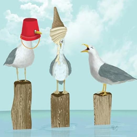 ArtEco Designs Birthday/Blank Card General Humour Seagull Trio with Bucket and Ice Cream - Eco-Friendly