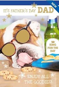 Bulldog King Father's Day Card - 'King For The Day' - Funny Beer Card with Sunglasses