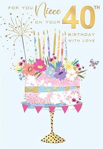 This 40th Birthday Card for Niece - Elegant Cake Design with Gold Foil Detail by Words N Wishes is a Christmas Card priced at £ 3.20 from Made To Be Treasured range. Produced by Words & Wishes for excellent quality