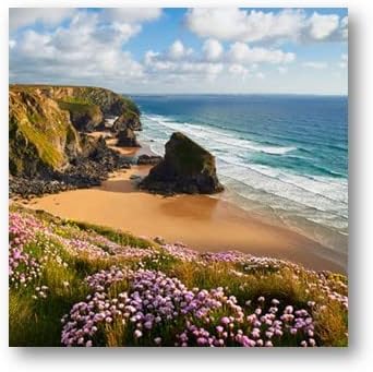 This Bedruthan Steps Cornwall Card Coastal Beach Cliffs Purple Flowers Blank Greeting Card is a Greeting Card priced at £ 3.49 from Made To Be Treasured range. Produced by Art Eco for excellent quality