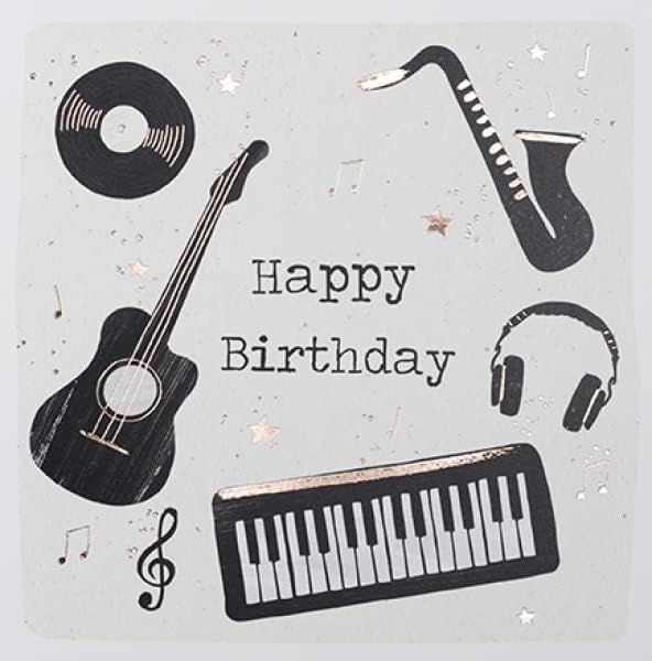 Paperlink General Male Birthday Card for Men/Boys - Musical Instruments with Copper Foil - Eco-Friendly and Recyclable