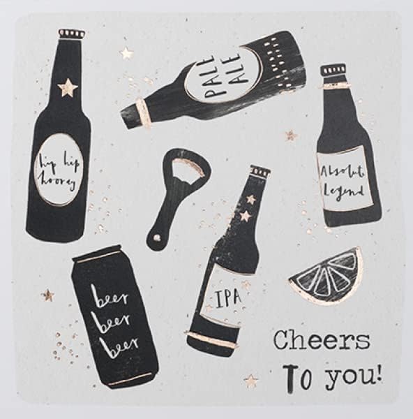 Paperlink General Male Birthday Card for Men - Beer Bottles with Copper Foil - Eco-Friendly and Recyclable