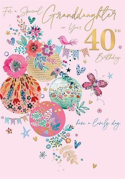 This Granddaughter 40th Birthday Card - Pink Floral Design with Bunting and Gold Foil Details is a Greeting Card priced at £ 3.49 from Made To Be Treasured range. Produced by Words 'n' Wishes for excellent quality