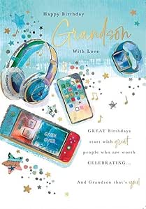 This Grandson Birthday Card - Headphones & Phone Design - Modern Teen Tech Birthday is a Birthday Card priced at £ 3.55 from Made To Be Treasured range. Produced by UKG for excellent quality