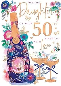 This Daughter 50th Birthday Greeting Card – Elegant Floral & Champagne Design is a Greeting Card priced at £ 3.49 from Made To Be Treasured range. Produced by Words & Wishes for excellent quality