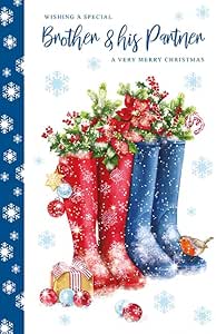 Brother & Partner Christmas Greeting Card - Holiday Wellies with Snowflakes