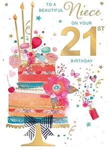 This 21st Birthday Card for Niece - Beautiful Cake Design with Gold Foil Detail is a Birthday Card priced at £ 3.20 from Made To Be Treasured range. Produced by Words & Wishes for excellent quality