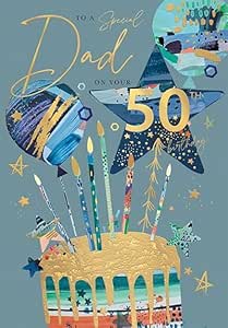 This 50th Birthday Card for Dad - Contemporary Cake Design with Gold Foil Detail by Words N Wishes is a Christmas Card priced at £ 3.20 from Made To Be Treasured range. Produced by Words & Wishes for excellent quality