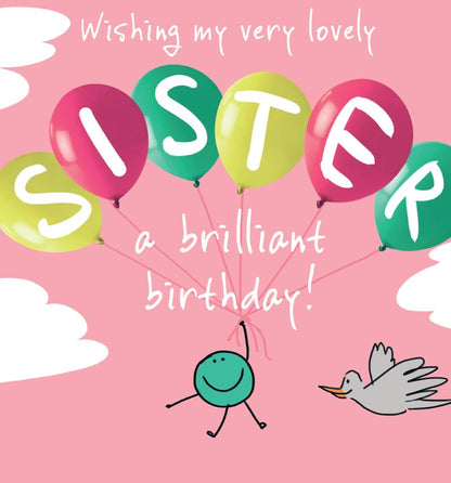 Lucilla Lavender Sister Birthday Card | Colourful Balloon Birthday Card
