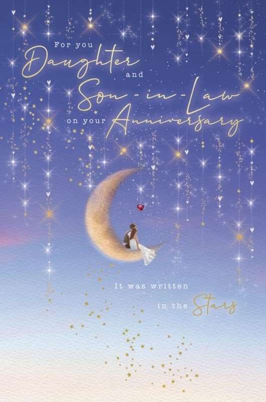 This Daughter & Son-in-Law Anniversary Card – Moon & Stars Design – Abacus is a Greeting Card priced at £ 3.75 from Made To Be Treasured range. Produced by Abacus for excellent quality