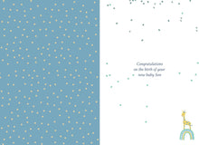 Load image into Gallery viewer, ICG 2025 Birth Congratulations Card - Born in 2025 - Baby Boy Design and Special Finishes - Eco-Friendly Card
