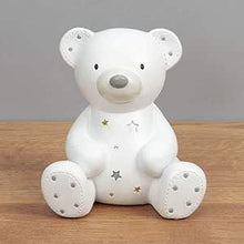 Load image into Gallery viewer, Bambino White Resin Money Box - Teddy Bear with Gold &amp; Silver Stars
