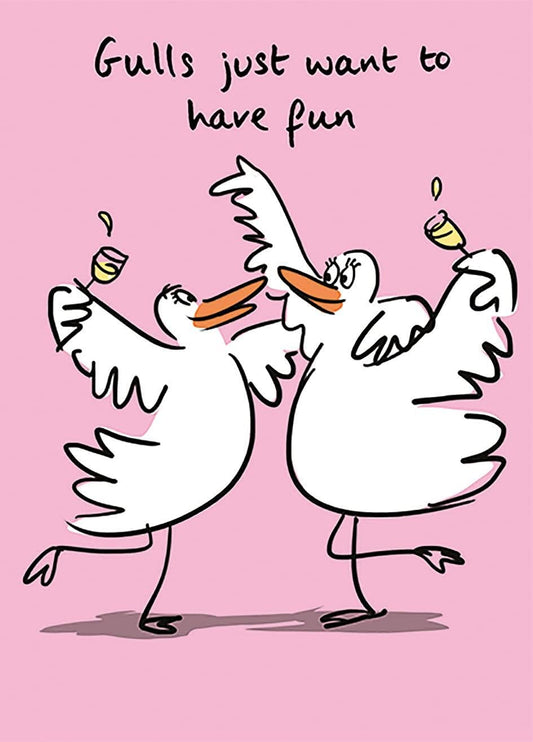 Lucilla Lavender Birdiculous "Gulls Just Want To Have Fun" Funny Blank Greeting Card