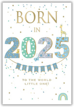 Load image into Gallery viewer, ICG 2025 Birth Congratulations Card - Born in 2025 - Baby Boy Design and Special Finishes - Eco-Friendly Card
