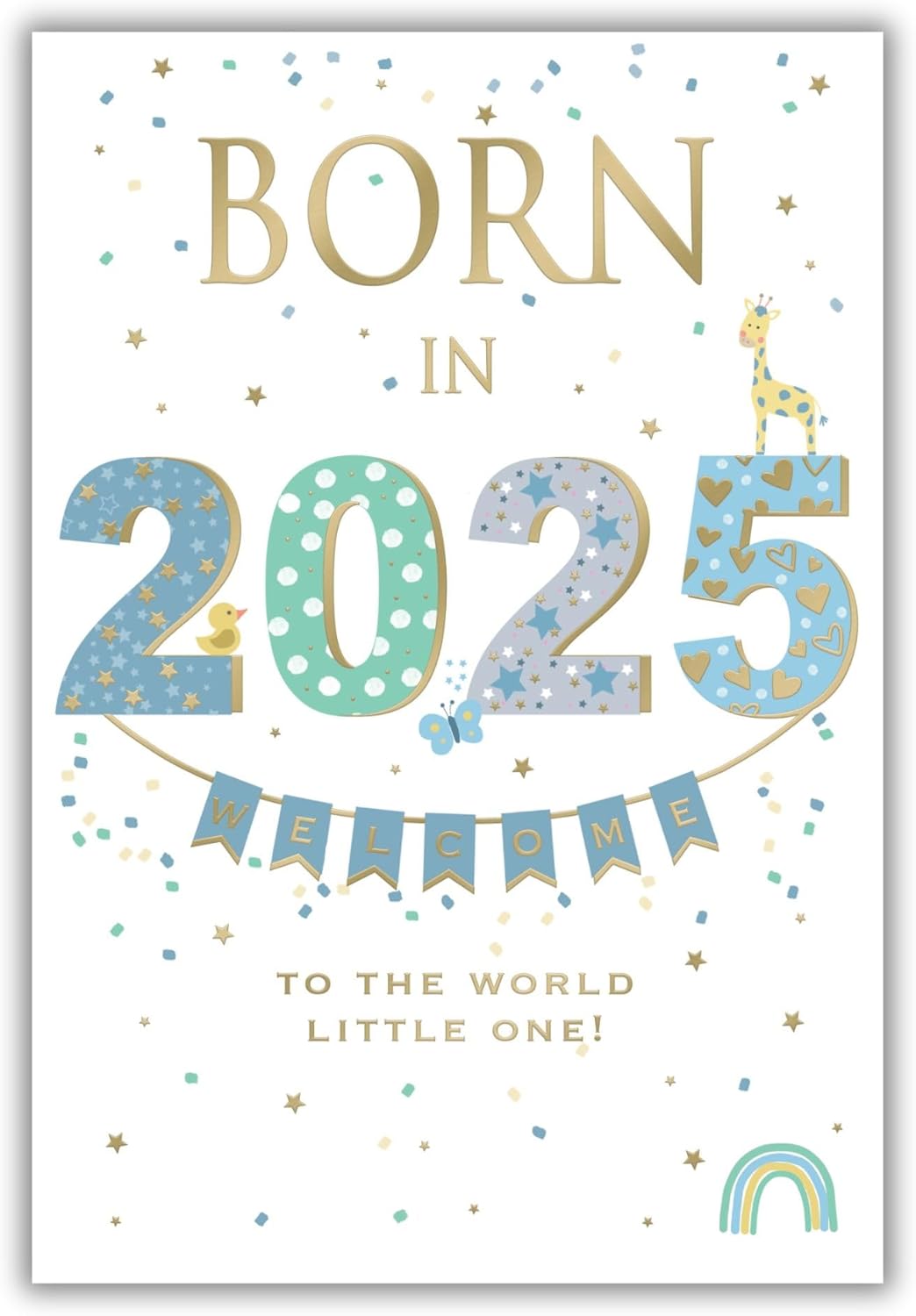 ICG 2025 Birth Congratulations Card - Born in 2025 - Baby Boy Design and Special Finishes - Eco-Friendly Card