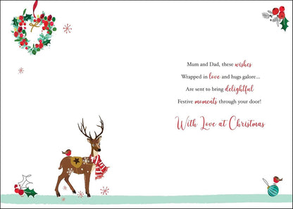 Special Mum and Dad Christmas Card – Red Door Festive Home Scene Christmas – Mum and Dad Jonny Javelin Made To Be Treasured