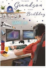 Load image into Gallery viewer, Special Grandson Birthday Card - Computer Gamer with Headphones
