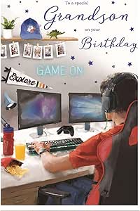 Special Grandson Birthday Card - Computer Gamer with Headphones