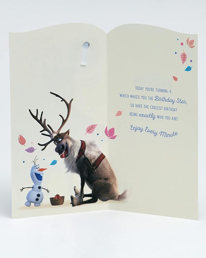 UK Greetings Disney 4th Birthday Card For Her/Girl With Envelope - Frozen Design With Elsa & Anna