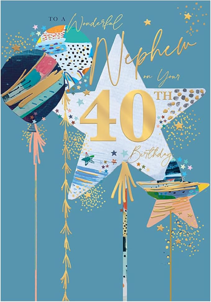 This Nephew 40th Birthday Card – Gold Foil Balloons & Green is a Greeting Card priced at £ 3.49 from Made To Be Treasured range. Produced by Words n Wishes for excellent quality