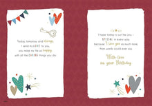 Load image into Gallery viewer, Special Fiance Birthday Card - Love Heart Padlocks and Key Embossed with a Foil Finish
