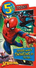 Load image into Gallery viewer, Marvel Spider Man  Age 5 Birthday Card with Badge
