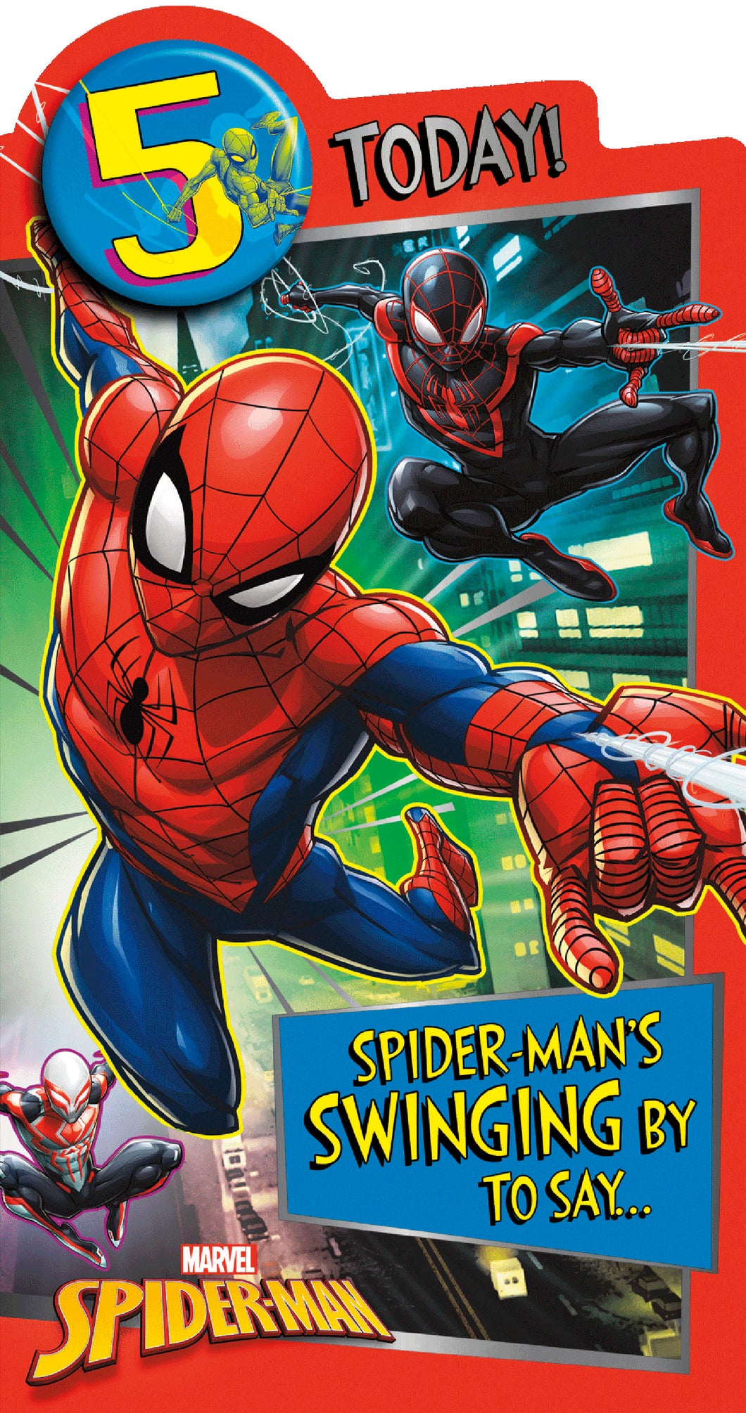 Marvel Spider Man  Age 5 Birthday Card with Badge