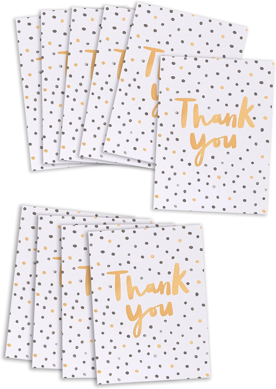 Pack of 10 Thank You Cards with Envelopes – Gold & Black Spot Design