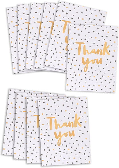 Pack of 10 Thank You Cards with Envelopes – Gold & Black Spot Design