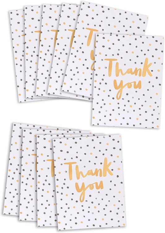 Pack of 10 Thank You Cards with Envelopes – Gold & Black Spot Design