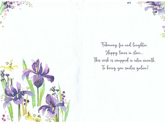 Inside view of Jonny Javelin February Birthday Card showing interior message and design