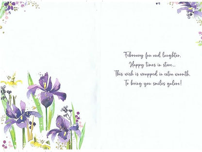 Inside view of Jonny Javelin February Birthday Card showing interior message and design