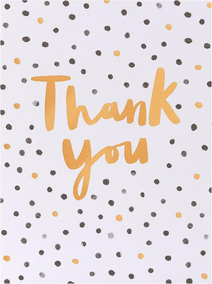 Pack of 10 Thank You Cards with Envelopes – Gold & Black Spot Design