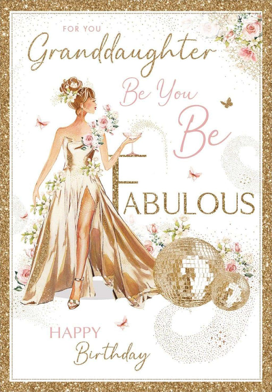 This Granddaughter Birthday Card – Glamorous Gold Dress and Disco Ball Design – Nigel Quinney is a Greeting Card priced at £ 2.99 from Made To Be Treasured range. Produced by Nigel Quinney for excellent quality