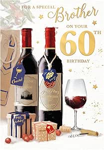 This Brother 60th Birthday Card – Wine Bottles & Gold Foil is a Greeting Card priced at £ 3.49 from Made To Be Treasured range. Produced by Words n Wishes for excellent quality