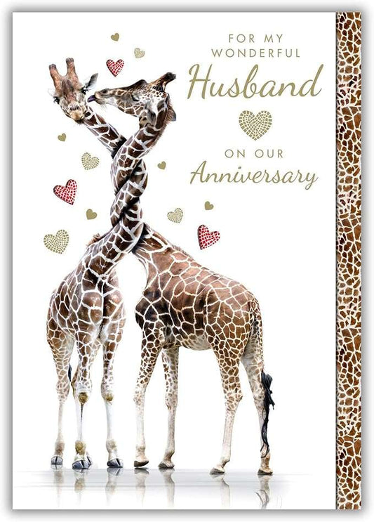 This Husband Anniversary Card – Romantic Giraffe Design with Hearts – Nigel Quinney is a Greeting Card priced at £ 3.99 from Made To Be Treasured range. Produced by Nigel Quinney for excellent quality