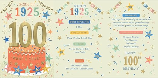 100th birthday card for someone born in 1925 with colorful design elements.