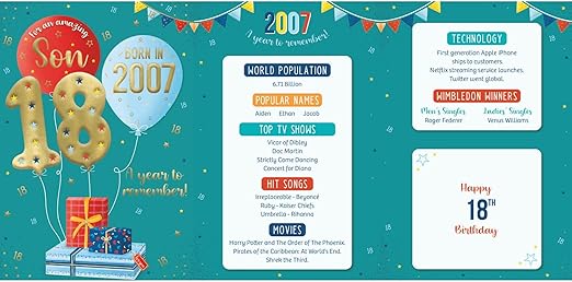 IC&G tri-fold card inside spread featuring 2007 facts including world population, popular names, top TV shows, hit songs, movies, technology innovations and historical events from 2007
