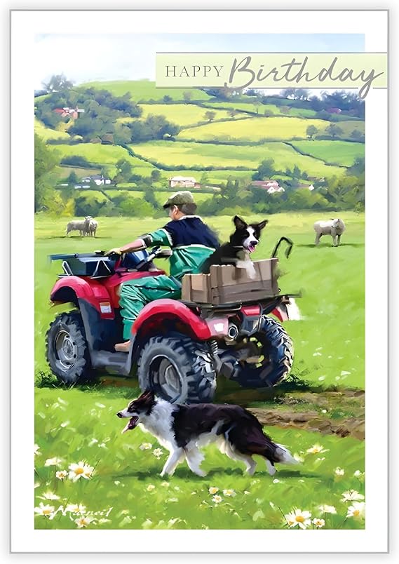 Dogs & Farmer Artistic Design - Birthday Greeting Card