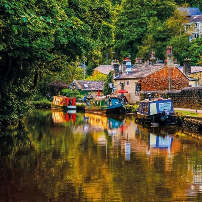 Abacus Cards Photographic Blank Greeting Card Canal Boats, West Yorkshire from The BBC Countryfile Range