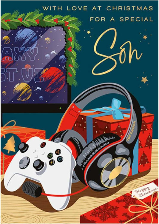 Son Christmas Card – Gaming & Festive Gift Design Words & Wishes Made To Be Treasured